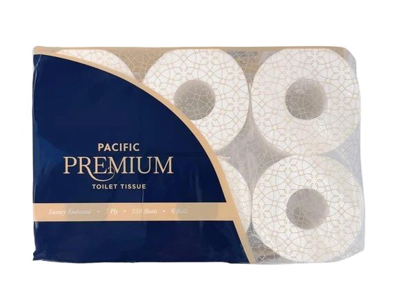 Pacific Premium 3-Ply Toilet Roll - 250 Sheets/Roll, 6 Rolls/Pack, Carton of 8 Packs