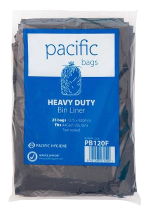 Pacific Rubbish Bag Black 120L - 25 Bags/Pack, Carton of 8 Packs