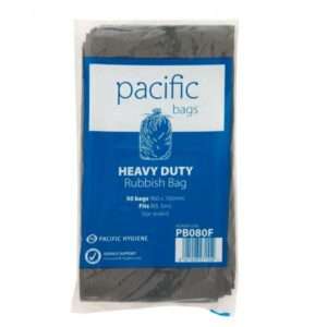 Pacific Rubbish Bag Black Flat Pack 60L - 50 Bags/Pack, Carton of 5 Packs
