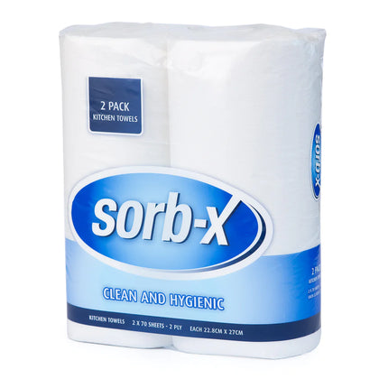 Sorb-X White Kitchen Towel, 70 Sheets/Roll, 2 Rolls/Pack, Carton of 6 Packs