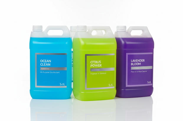 cleaning chemicals 5L bottles in one photo