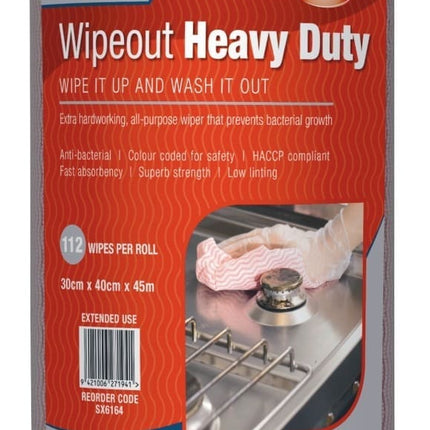 Sorb-X Wipeout Heavy Duty Cloth - Green, Red, Blue, 300mm x 400mm x 45m, 112 Sheets, Carton of 4 Rolls