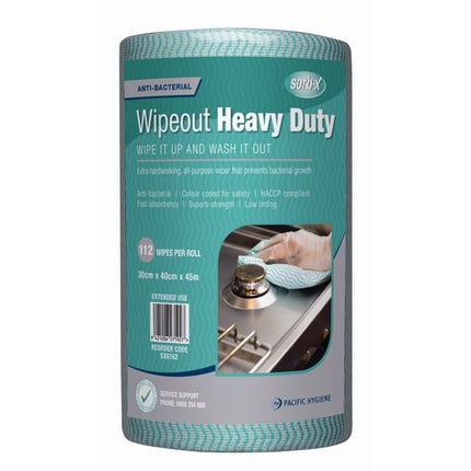 Sorb-X Wipeout Heavy Duty Cloth - Green, Red, Blue, 300mm x 400mm x 45m, 112 Sheets, Carton of 4 Rolls