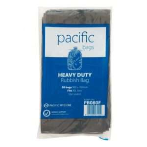 Pacific Rubbish Bag Black Flat Pack 80L - 50 Bags/Pack, Carton of 5 Packs