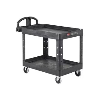 Rubbermaid Heavy Duty Ergo Handle Utility Cart, Lipped Shelf Black - Small, Medium
